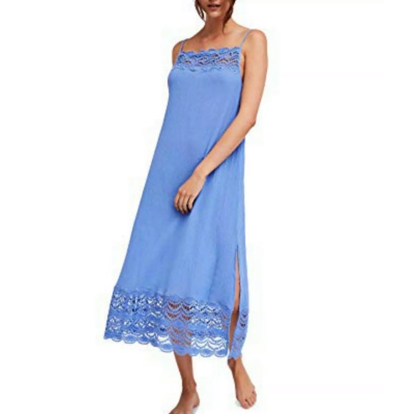 NWT FREE PEOPLE Sky Blue Abbie Crochet Slip Dress - Picture 3 of 4